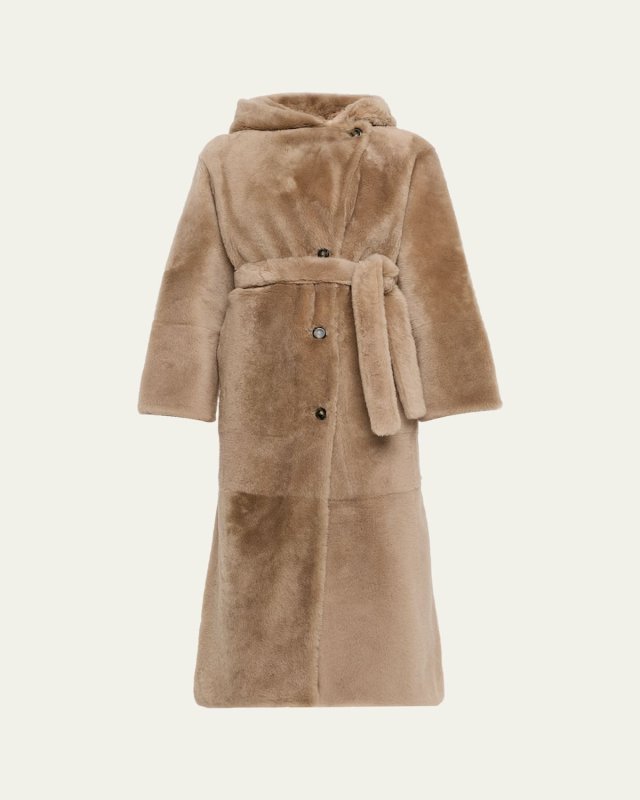 Long Hooded Lamb Shearling Coat